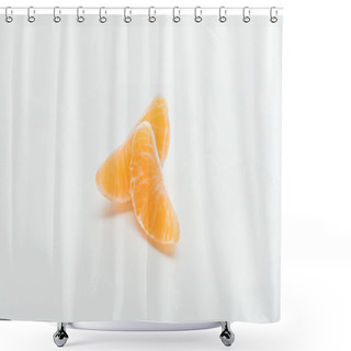 Personality  Ripe Bright Orange Tangerine Slices On White Background Shower Curtains