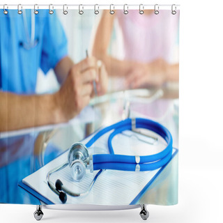 Personality  Stethoscope On Clipboard Shower Curtains