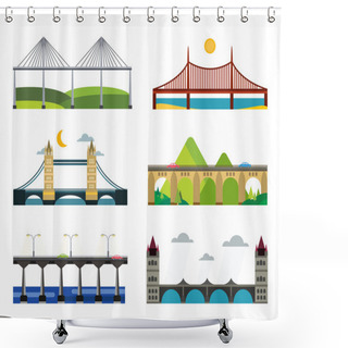 Personality  Bridge Silhouette Vector Illustration Set Shower Curtains