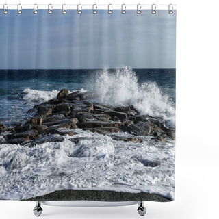 Personality  Dramatic Sea With Waves And Rocks On An Autumn Afternoon Shower Curtains