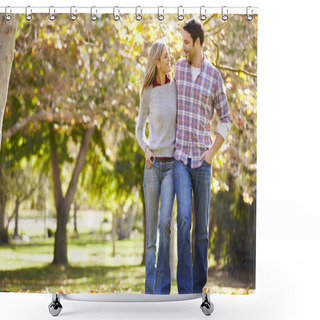 Personality  Romantic Couple Walking Through Autumn Woodland Shower Curtains