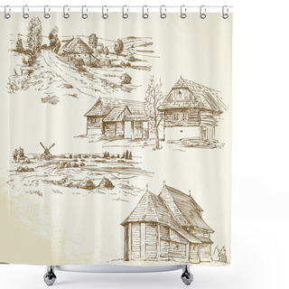 Personality  Rural Landscape, Agriculture - Hand Drawn Collection Shower Curtains
