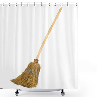 Personality  Old Straw Broomstick Ready Fly Or Sweep Isolated On White Background Shower Curtains