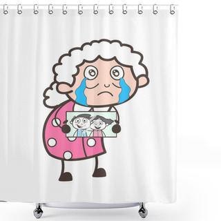 Personality  Sad Granny Showing Their Lost Grand-Children Pictures Vector Illustration Shower Curtains