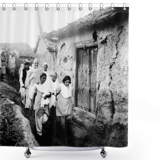 Personality  Mahatma Gandhi, Supported By Mridulabehn Sarabai And Manu Gandhi, Walking With Khan Abdul Gaffar Khan And Others Through A Village Of The Riot Stricken Areas Of Bihar, 1947, India   Shower Curtains