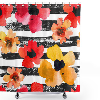 Personality  Seamless Background With Red Poppies Watercolor. Shower Curtains