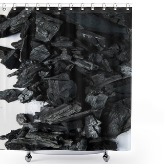 Personality  Top View Of Black Coals On White Background Shower Curtains