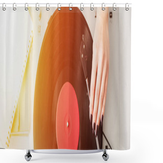 Personality  Cropped View Of Woman Playing Vinyl Record On Vintage Player  Shower Curtains