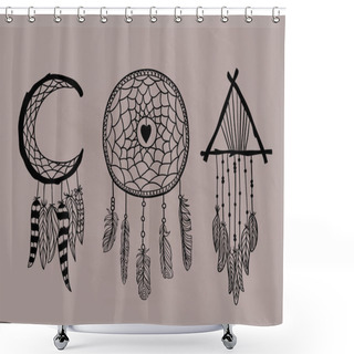 Personality  Set Of Dreamcatchers. Design Elements In Boho Style. Shower Curtains
