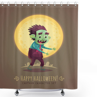 Personality  Walking Zombie Dead. Halloween Cartoon Character Concept. Vector Illustration. Shower Curtains