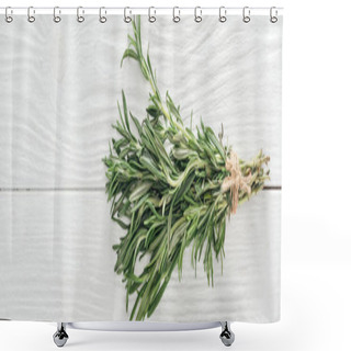 Personality  Top View Of Fresh Green Rosemary On White Wooden Table, Panoramic Shot Shower Curtains