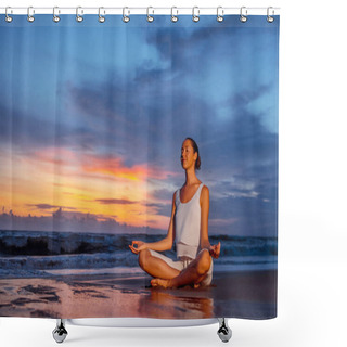 Personality  Yoga On The Beach Shower Curtains