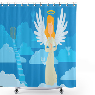 Personality  Female Angel With Long Blond Hair On A Heaven Background Shower Curtains
