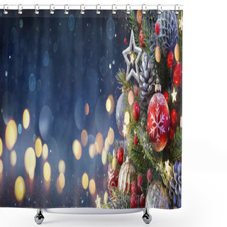 Personality  Christmas Tree With Baubles And Blurred Shiny Lights Shower Curtains