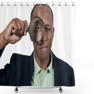Personality  Black Man Looking Through A Magnifying Glass Shower Curtains