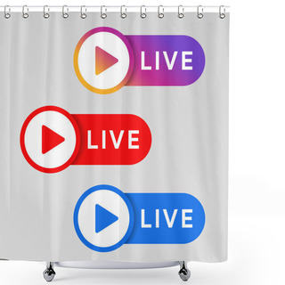 Personality  Social Media Live Badge. Instagram, Youtube, Facebook Style Banner. Streaming And Broadcasting Icon. Red. Blue And Purple Color Sign Set. Vlog Airing Sticker. Shower Curtains