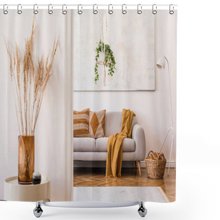 Personality  The Design Boho Interior Of Living Room In Cozy Apartment Withh  Elegant Personal Accessories.  Shower Curtains