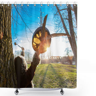 Personality  Sacred Man Embraces Surroundings Shower Curtains