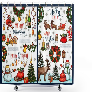Personality  Merry Christmas Wish Vector Sketch Greeting Card Shower Curtains