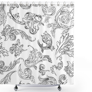 Personality  Leaves And Flora Seamless Pattern, Monochrome Sketch Outline Of Exotic Flowers Or Blooming. Drawing Of Elegant Leafage Or Foliage, Wallpaper. Sophisticated Petals And Shapes, Vector In Flat Style Shower Curtains