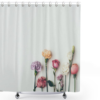 Personality  Top View Of Beautiful Blossoming Flowers Isolated On Grey  Shower Curtains