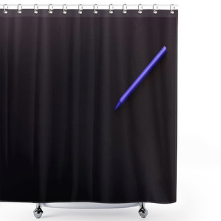 Personality  Top View Of Blue Crayon On Black Background Shower Curtains
