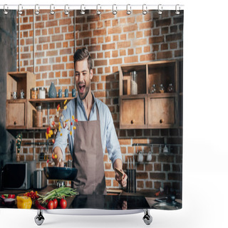 Personality  Young Man Cooking Shower Curtains