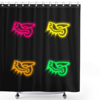 Personality  Animal Head Symbol Of Mexico Antique Cultures Four Color Glowing Neon Vector Icon Shower Curtains