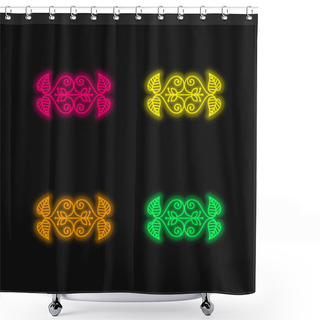 Personality  Beautiful Floral Design Four Color Glowing Neon Vector Icon Shower Curtains