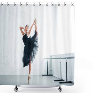 Personality  Full Length View Of Beautiful Elegant Young Ballerina Practicing Ballet In Studio  Shower Curtains