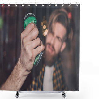 Personality  Drunk Man With Can Shower Curtains