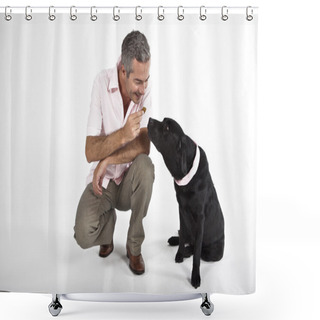 Personality  Man Playing With Labrador Dog Shower Curtains