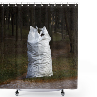 Personality  Seasonal Work On Cleaning The Park From Fallen Leaves, Packing In Big Garbage Bags For Further Export. Shower Curtains
