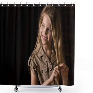 Personality  Beautiful Lovely Little Blonde Girl With Different Emotions On A Dark Background Shower Curtains