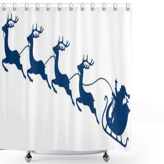 Personality  Dark Blue Christmas Sleigh Santa And Four Flying Reindeers Shower Curtains