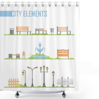 Personality  Set Of City Park Elements - Modern Vector Cartoon Isolated Illustration Shower Curtains