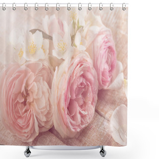 Personality  Postcard With Fresh Roses And Jasmine Shower Curtains