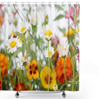 Personality  Mixed Wild Field Flowers Over White Shower Curtains