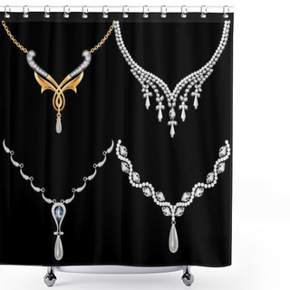 Personality  Set Of Necklace Women With Precious Stones Shower Curtains