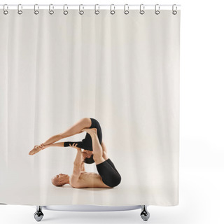 Personality  Shirtless Young Man And Woman Dance In A Couple, Showcasing Acrobatic Skills As He Balances Her Upside Down. Shower Curtains