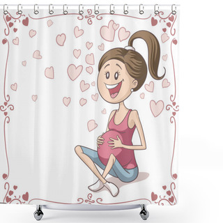 Personality  Happy Pregnant Woman Vector Cartoon Shower Curtains