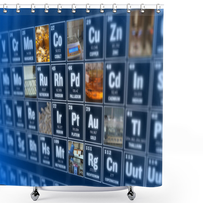 Personality  Periodic Table Of Elements And Laboratory Tools. Science Concept. Shower Curtains