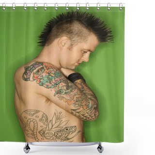 Personality  Shirtless Male With Tattoos. Shower Curtains