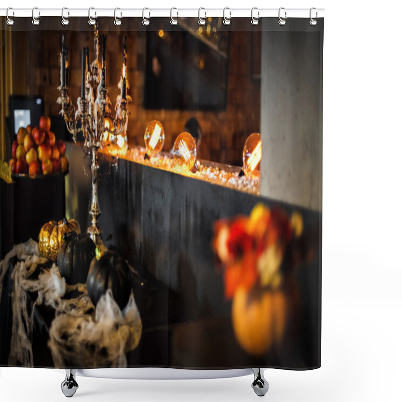 Personality  Melting Candles And Pumpkins Shower Curtains