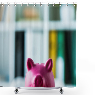 Personality  Toy And Pink Piggy Bank In Modern Office  Shower Curtains