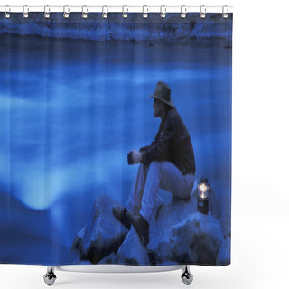 Personality  Hiker Looking Over Stream Shower Curtains