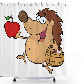 Personality  Happy Hedgehog Runs With Apple Illustration Shower Curtains