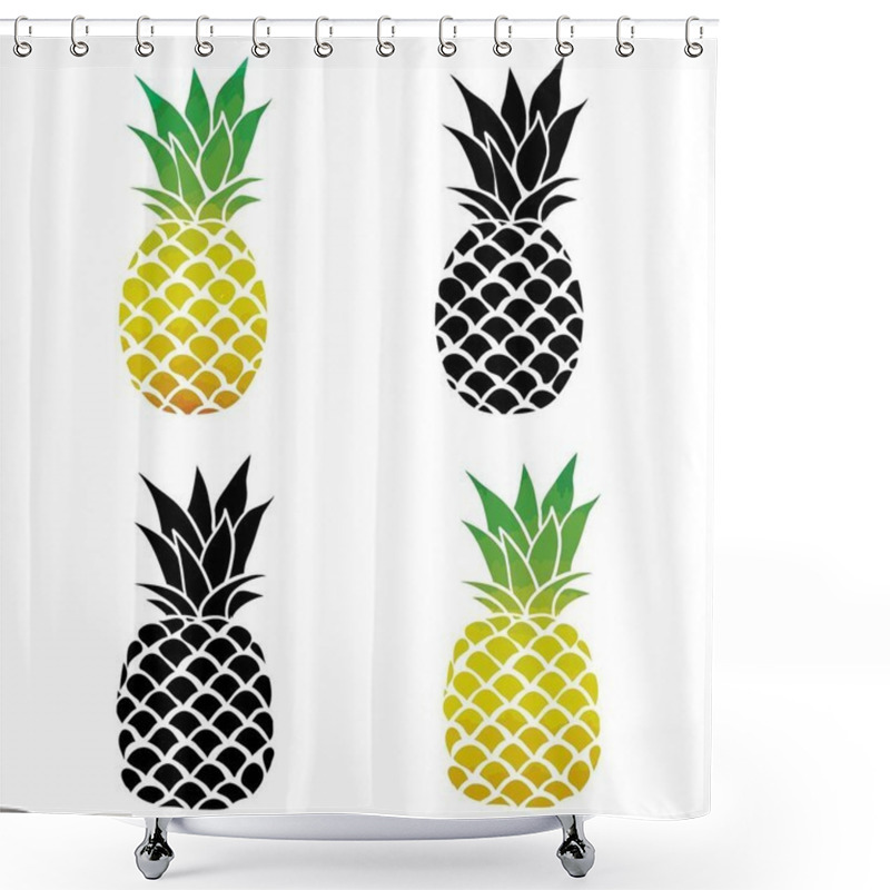 Personality  Pineapple Vector Black And White Three Different Outlines. Vector Illustration. Shower Curtains