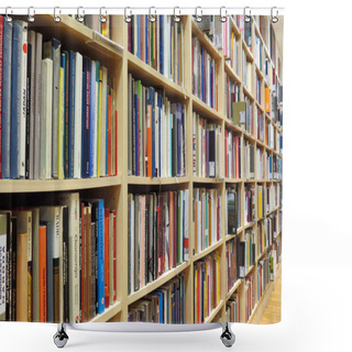 Personality  Bookshelf In Library With Many Books Shower Curtains