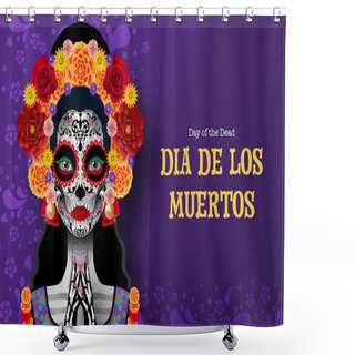Personality  Day Of The Dead, Dia De Los Muertos 3d With Paper Cut Art Elements Craft Style On Background Shower Curtains